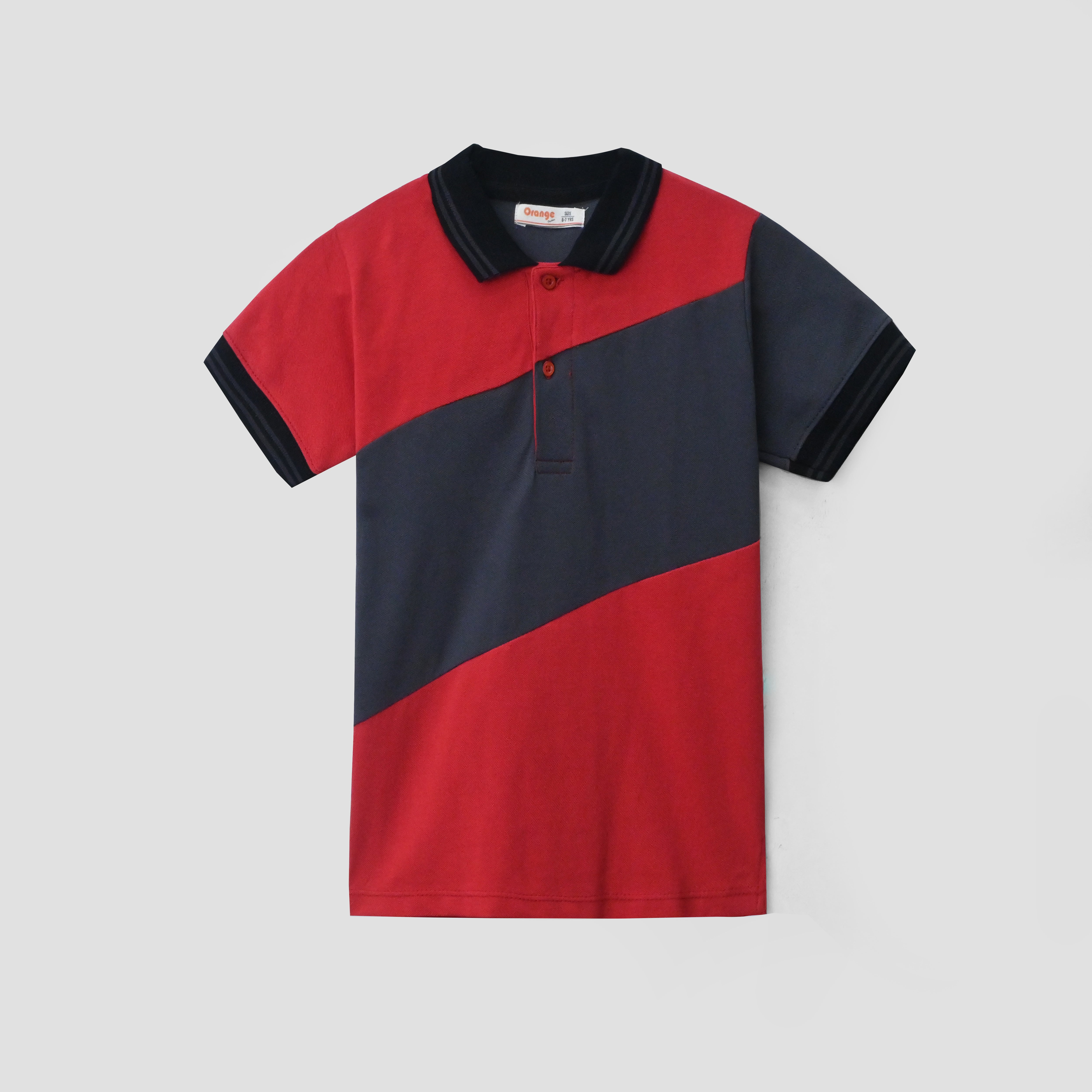 Red with grey panel Polo shirt for Boys