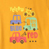 Mustard car print tee shirt and shorts for infants