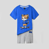 Skate Cat printed Tee and shorts For Kids