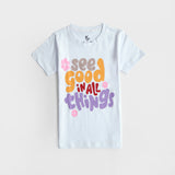 White Cotton Graphic Tee For Kids | Knitted