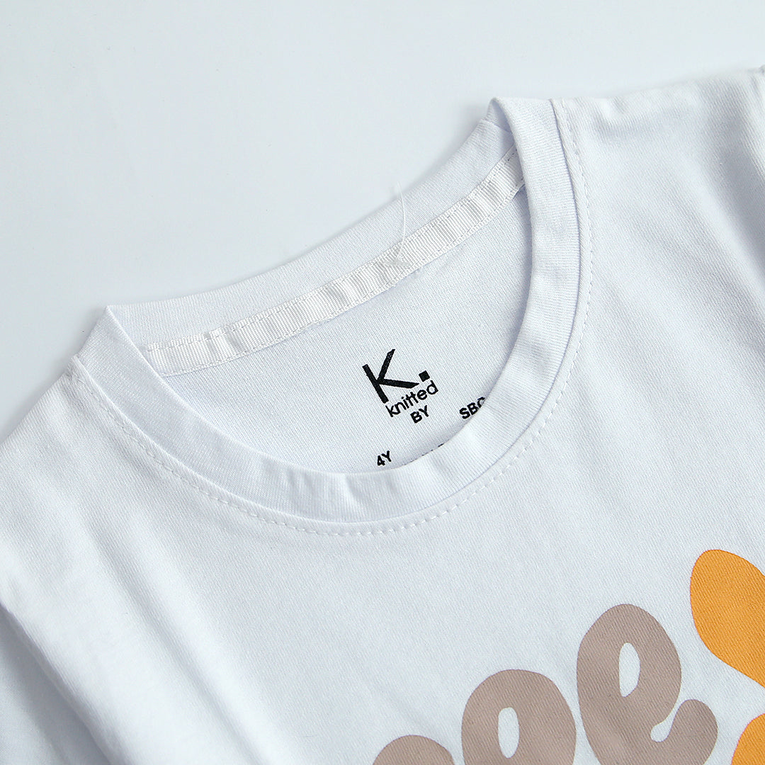 White Cotton Graphic Tee For Kids | Knitted