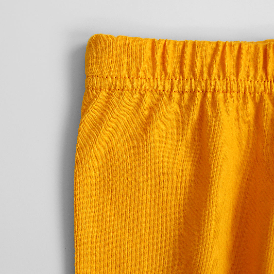 Yellow Knitted Print Shorts For Kids