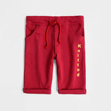 Red Knitted Printed Shorts For Kids