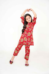 Red flower Digital Printed kurti with trouser