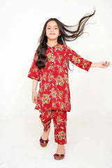 Red flower Digital Printed kurti with trouser