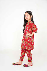 Red flower Digital Printed kurti with trouser