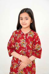 Red flower Digital Printed kurti with trouser