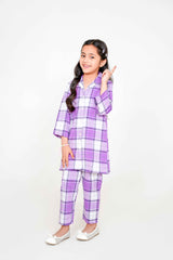 Purple coat collar design long shirt with trouser