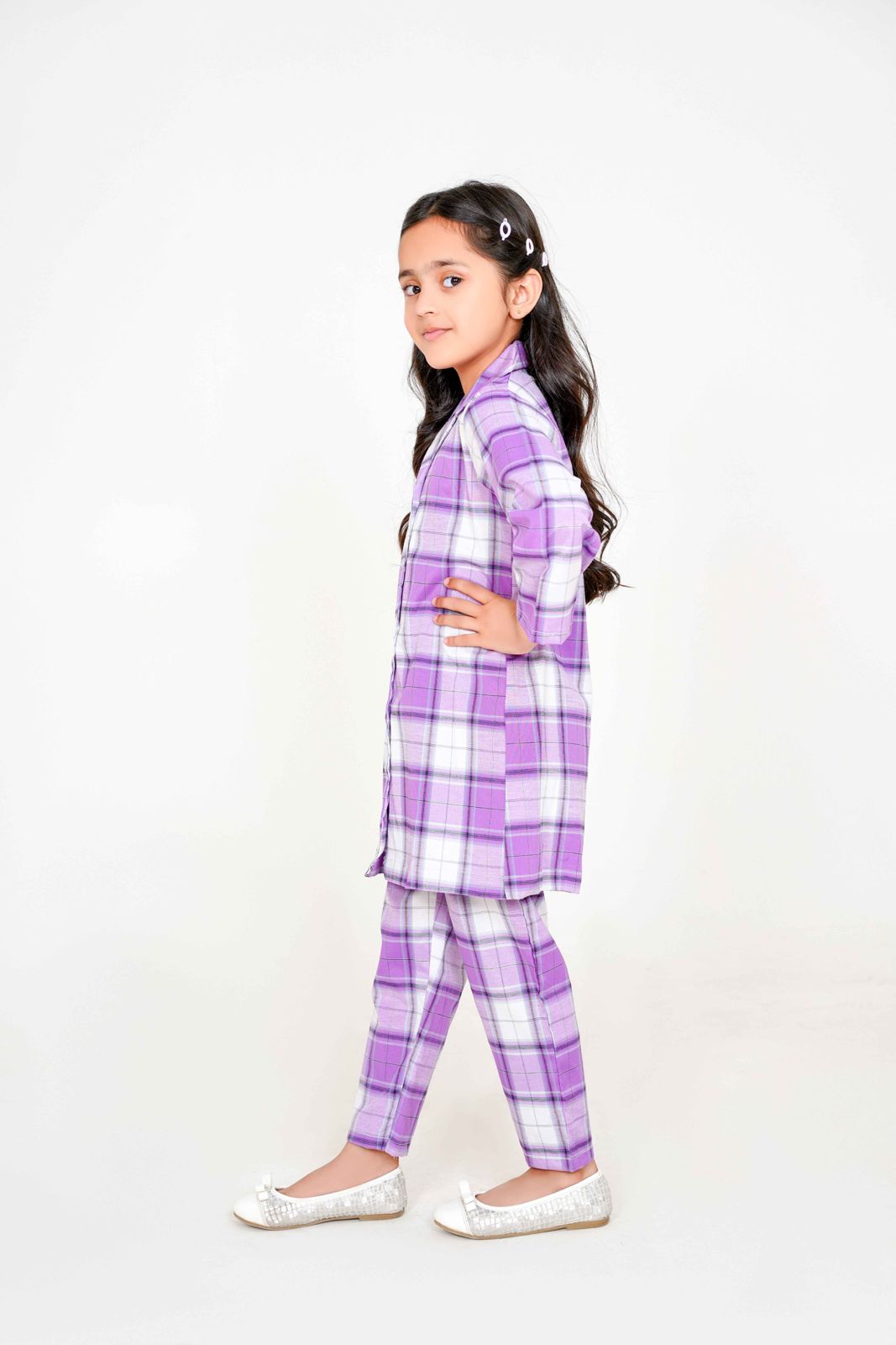 Purple coat collar design long shirt with trouser