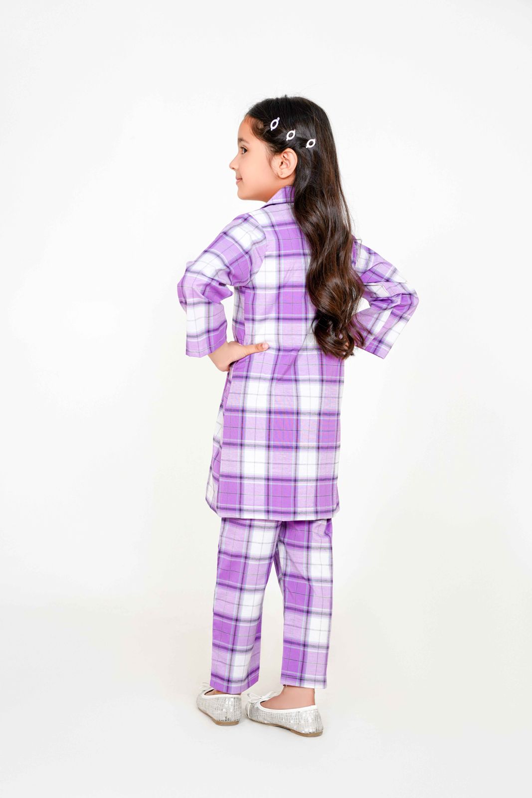 Purple coat collar design long shirt with trouser