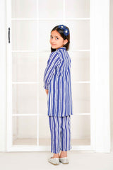 Blue & White strip Digital Printed kurti with trouser