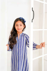 Blue & White strip Digital Printed kurti with trouser