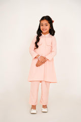 plain peach hidden button design shirt with trouser