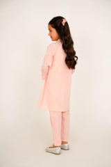 plain peach hidden button design shirt with trouser