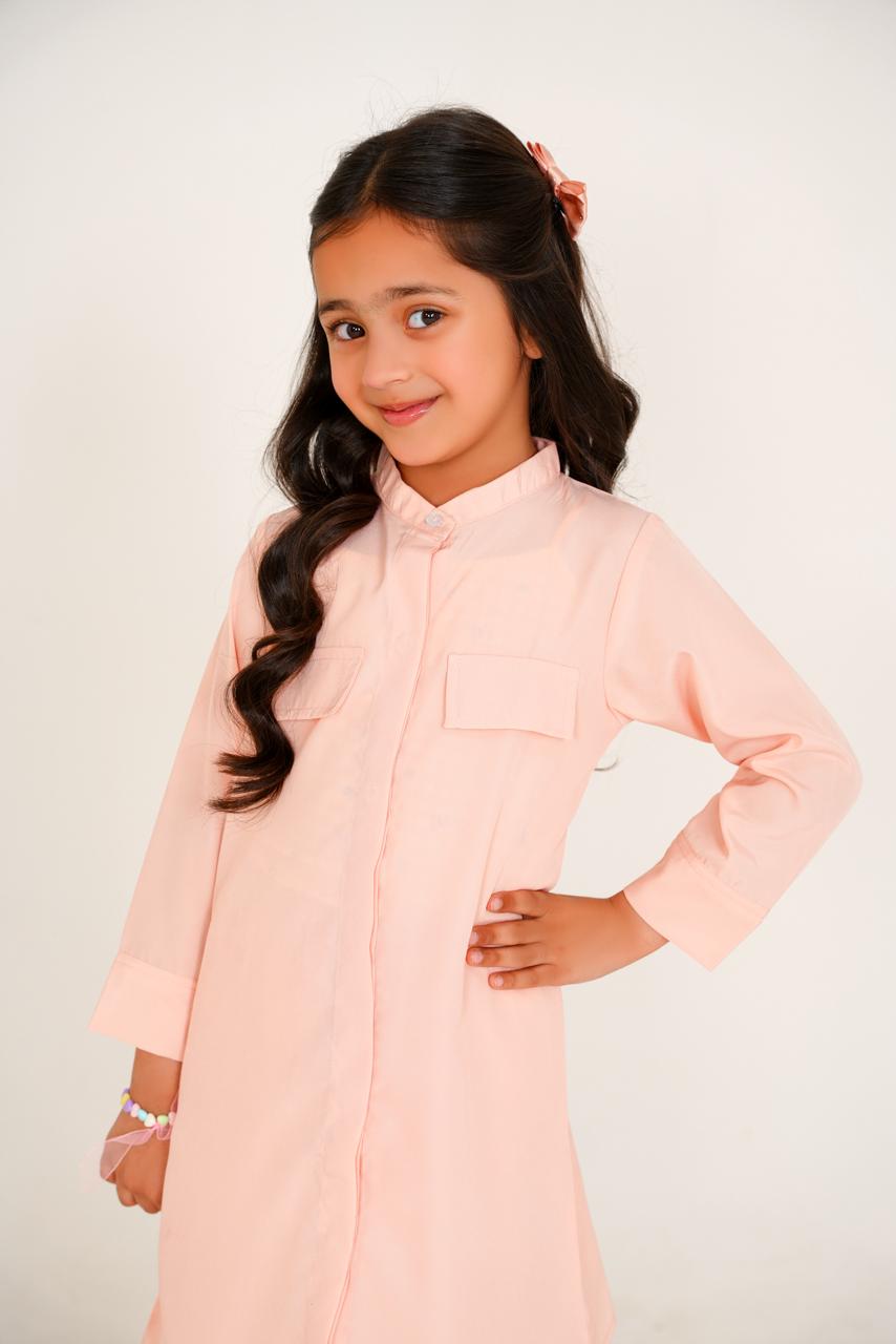 plain peach hidden button design shirt with trouser