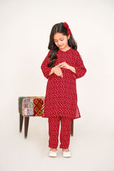 Heart Digital Printed red kurti with trouser