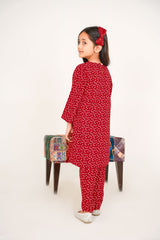 Heart Digital Printed red kurti with trouser