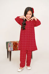 Heart Digital Printed red kurti with trouser