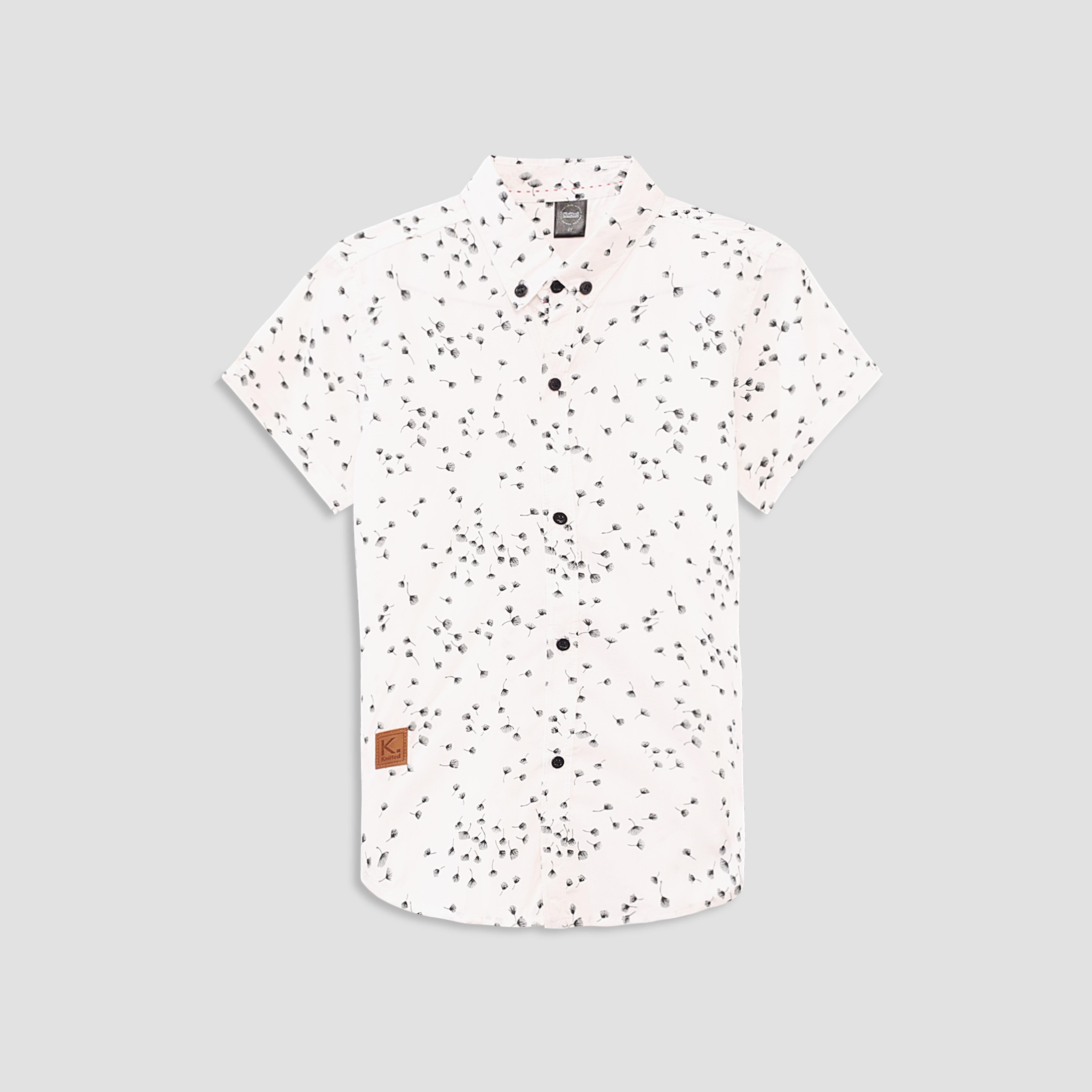 Boy All-Over Printed Half Sleeve White Casual Shirt