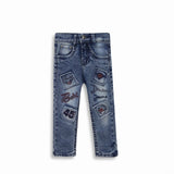 Boy Slim Fit Embroidered Patch Vintage Wash Jeans