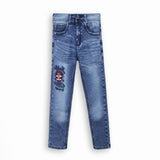 Boy Slim Fit Embroidered Stone Wash Blue Jeans