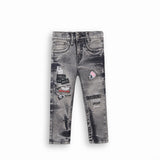 Boy Slim Fit Embroidered Vintage Wash Gray Jeans