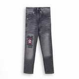 Boy Slim Fit Embroidered Patch Gray Jeans